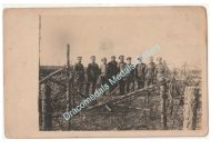 Germany WWI Group Photo German & Bulgarian Soldiers in Captured Adrian Helmet, Barbed Wire, Trenches