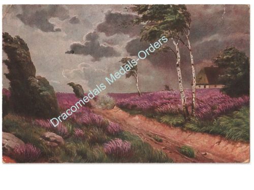 Germany WWI Postcard Painting of Birch Trees During Storm, Strasbourg 1915