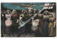 Germany WWI Postcard Helgoland (Heligoland), Imperial Navy Flag, Women, 1917