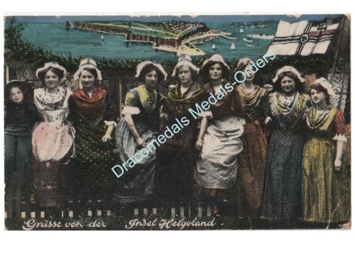 Germany WWI Postcard Helgoland (Heligoland), Imperial Navy Flag, Women, 1917