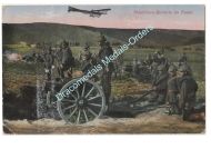 Germany WWI Propaganda Postcard Artillery Howitzer Battery Fire Mission, Taube Airplane "Das Deutsche Heer" Series, 1916