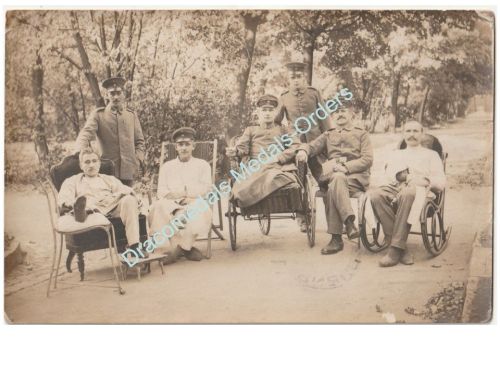 Germany WWI Photo Wounded Soldiers in Recovery Unit or Military Hospital, Military Post Stamp Bernburg 1918