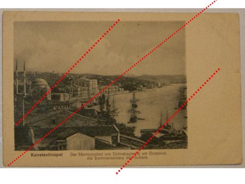 Germany WWI Postcard Dolmabahce Palace Bosporus Constantinople with German Military Post Stamp 1917