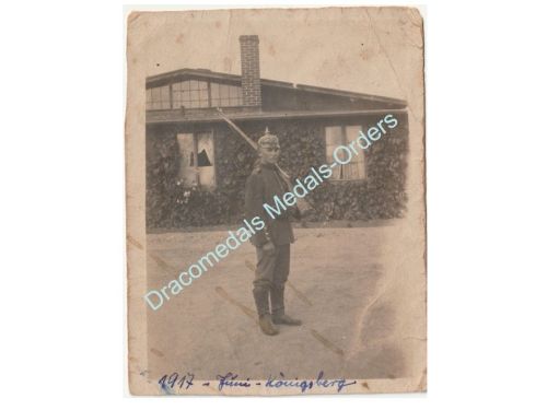 Germany WWI Photo of Prussian Soldier, 4th Infantry Regiment, Spiked Helmet, Rifle Mauser Gewehr 98, 1917