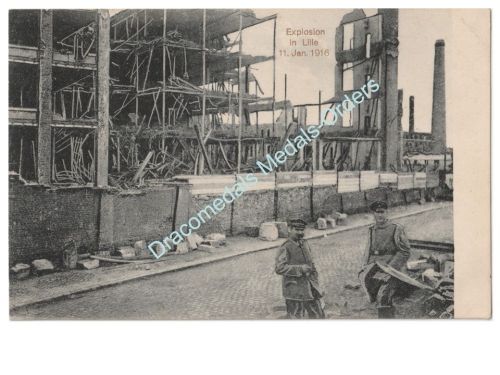 Germany WWI Propaganda Postcard, Lille, Ammo Depot Explosion 1916, Marinekorps (Naval Corps) Flanders