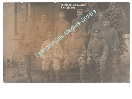 Germany WWI Group Photo, 4th Company Bombenwerfer-Abteilung Nr. 40, VIII Army Corps, Russia 1916 with Dog Mascot