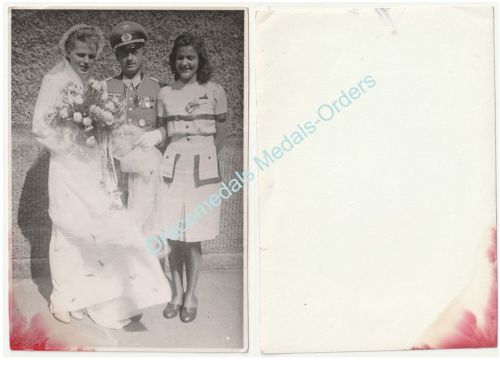 Germany WWII Wedding Family Photo, Wehrmacht Infantry Officer,  Iron Cross, NSDAP Long Service, Sudetenland Medal on Large Bar, Silver Wound & Sport Badge