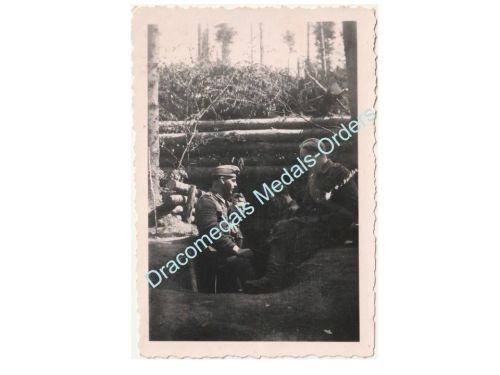 Germany WWII Group Photo Wehrmacht Infantry Soldiers, Trench, Barbed Wire