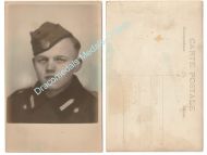 Germany WWII Portrait Photo RAD Soldier in Bi-fold Cap, Reichsarbeitdienst Labor Service Cap Badge, Collar Tabs