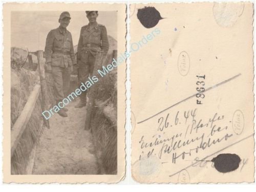 Germany WWII Photo of German Soldiers in Trench, 1944 – Iron Cross 1st Class & Close Combat Badge