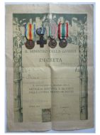 Italy WWI 4 Medal Set and Diploma to Lieutenant (Cross for War Merit, Italian Unification 1848 1918 by CBC, 1915 1918, Victory by Johnson)