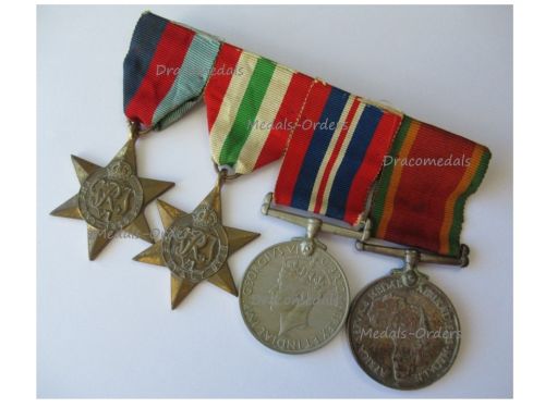 South Africa WWII Set of 4 Medals (1939 1945 Star, Italy Star, War Medal 1939 1945, Africa Service Medal) South African 6th Armoured Division Named