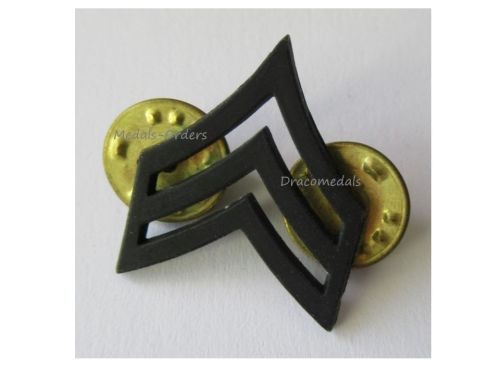 USA Black US Army Sergeant E-5 Rank Insignia Collar Badge, Subdued, Marked LI-GI, Vietnam War, 1968 1975