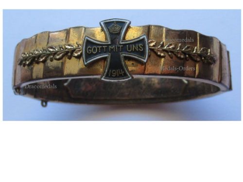 Germany WWI Patriotic Bracelet Iron Cross & Oak Leaves "May God Be With US" & "Commemorative of the 1914-15 Campaign" Battle of the Frontiers