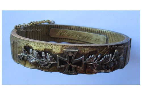 Germany WWI Patriotic Bracelet Iron Cross & ​​​​​​​Oak Leaves " World War 1914-17"