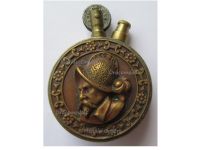 France WWI Trench Art Lighter Spanish Conquistador and Coat of Arms with Shield Lion's Head and Double Headed Axe 