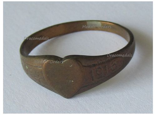 Germany WWI Patriotic Bronze Ring Heart Shaped 1914 1916