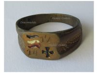 Germany WWI Bronze Patriotic Veteran’s Ring “Flandern 14 -17” (Flanders 1914 1917), Iron Cross, German Imperial Colors Flag