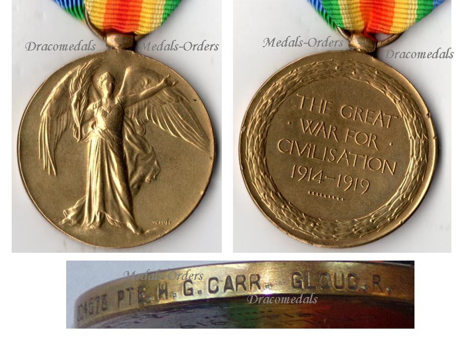 Britain Wwi Victory Interallied Military Medal Gloucestershire Regiment