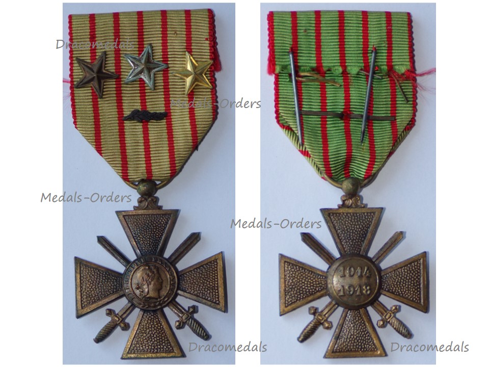 France Wwi Medal War Cross Croix De Guerre 1914 1918 4 Citations Palms Silver Bronze Gold Star Citation 3 Stars Decoration French Ww1 Great War Dracomedals Medals Orders Medals Orders Decorations